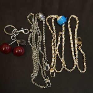 Unlisted Silver and Gold & White Bag Chain Accessories with Cherry Crystal Charm